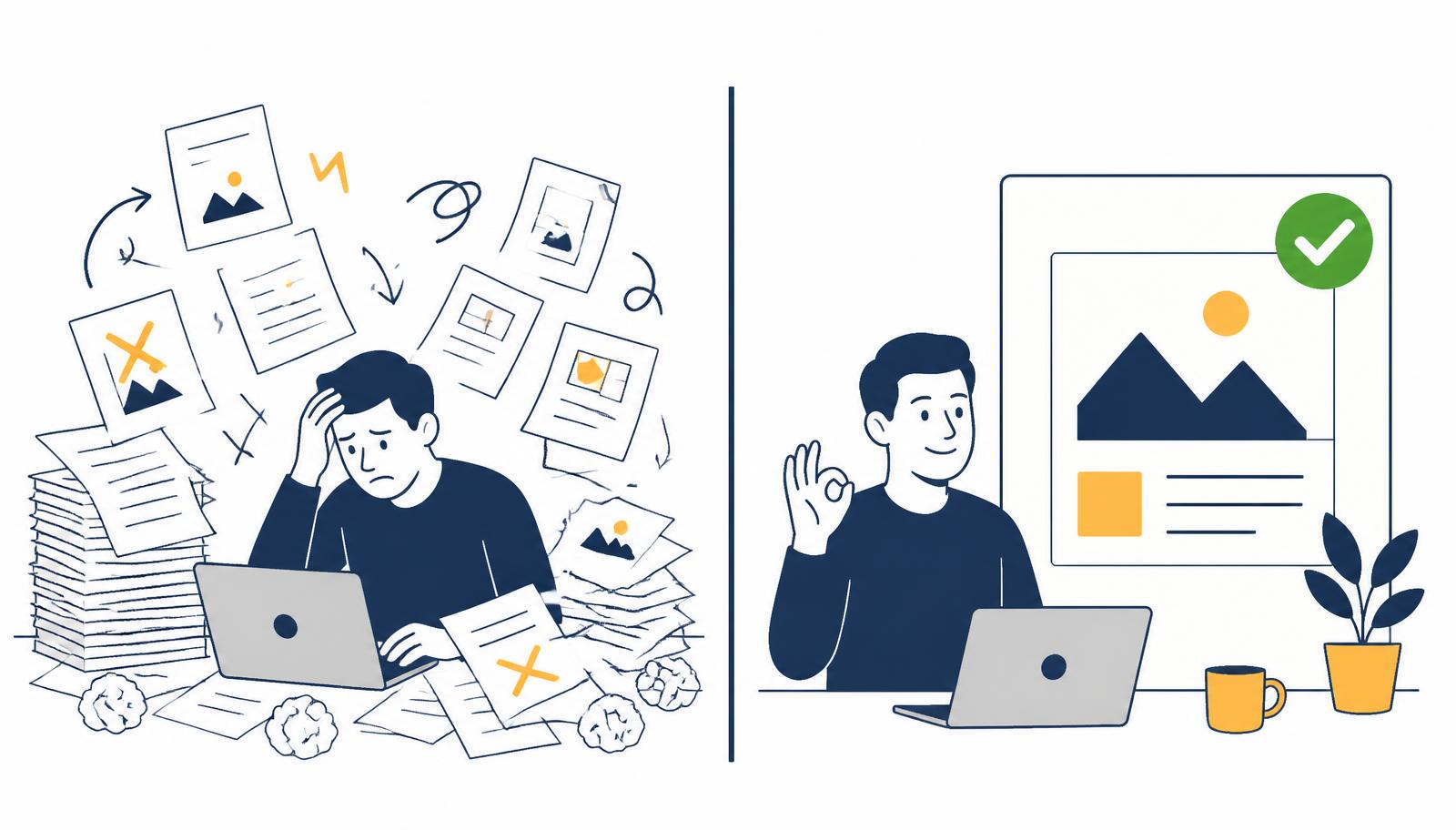 Comparação entre um projeto cheio de retrabalho e um projeto aprovado na primeira entrega